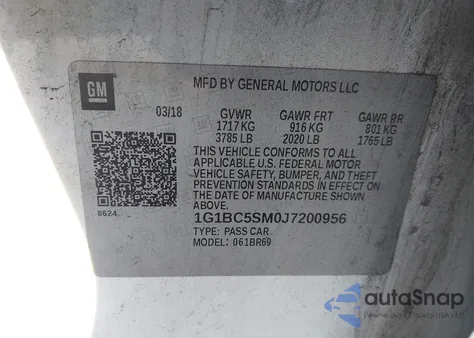 2018 Chevrolet Cruze Ls Auto z USA, uszkodzony, nr VIN 1G1BC5SM0J7200956